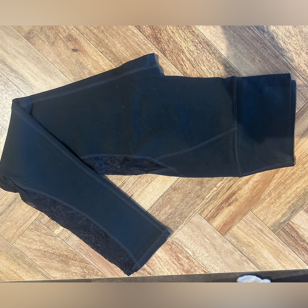 High waisted black leggings with lace legs